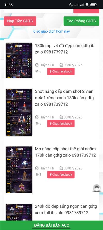 Tk cu này bán acc rén k giam ae mua bán né nó nhé zalo 0981739712 hùynh hi chuyên lùa gà